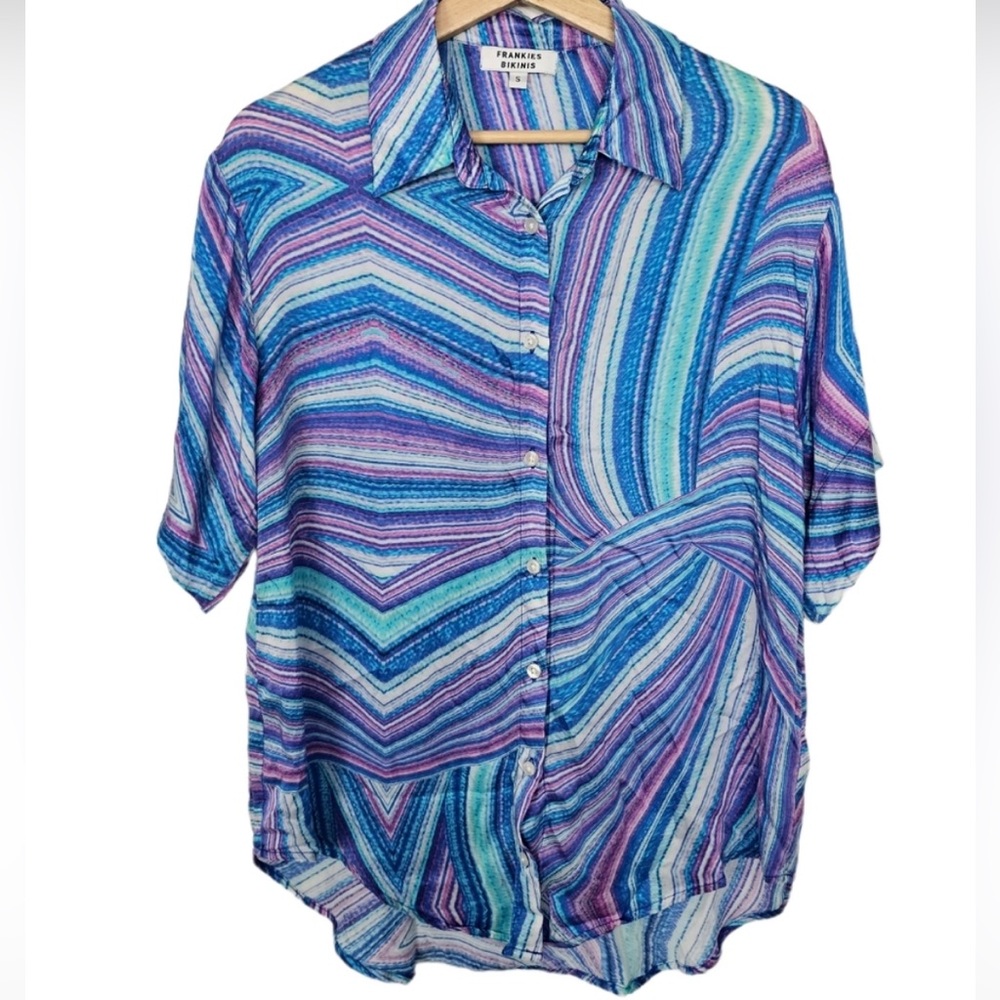 Frankie's Bikinis Set Fifi Blue Swirl Swim Resort Top Size Small